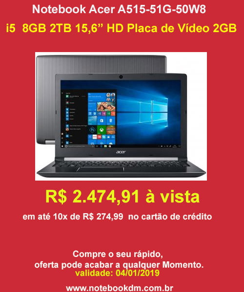 Notebook Acer 50W8 ótimo para Faculdade 2019