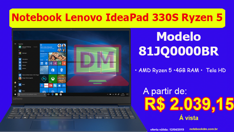Notebook Lenovo IdeaPad 330S Ryzen 5 81JQ0000BR 1 Notebook Lenovo IdeaPad 330S Ryzen 5 81JQ0000BR