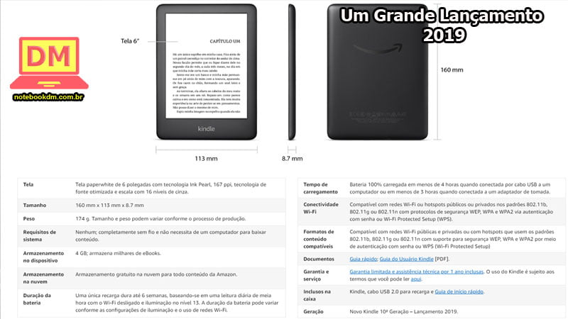 Novo Kindle 10a. geração com iluminação embutida 2 armazenar milhares de livros em seus 4 Gigas