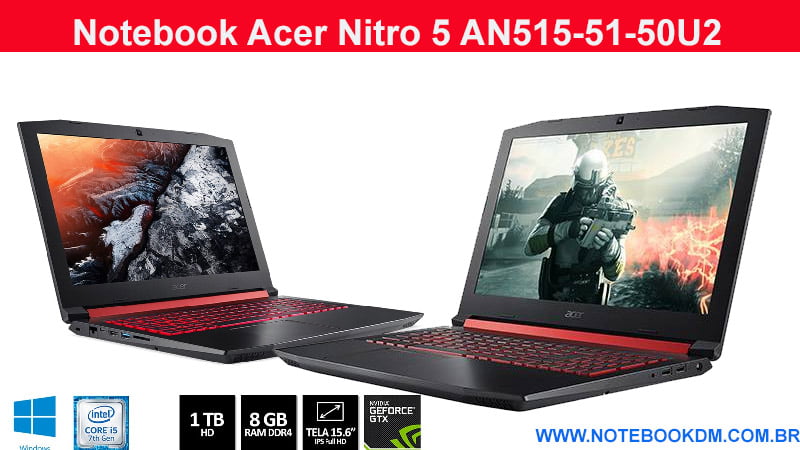 Notebook Acer Nitro 5 AN515-51-50U2 com Tela IPS e GTX 1050 !