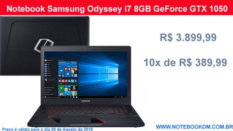 Notebook Samsung Odyssey i7 8GB GeForce GTX 1050 - R$ 3.899,99 á vista ou 10x de R$ 389,99 ótima configuração rodar Games com gráficos altos sem travamentos