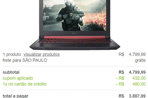 Acer Nitro 5 75KZ com Desconto bom - ótimo notebook para jogos pesados vai conseguir rodar jogos pesados PUBG, GTA V, RUST, THE HORIZON 4 sem LAG