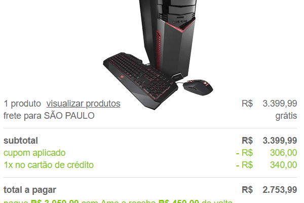 Computador Gamer da Acer com Desconto até o Final do ano de 2018 com Cupom GANHEI10. Desktop Gamer Acer Aspire GX-783-BR11 Intel Core 7 I5 8GB (GeForce 1050TI com 4GB) 1TB W10. O PC é capaz de rodar muitos jogos da atualidade com ótima qualidade gráfica.  