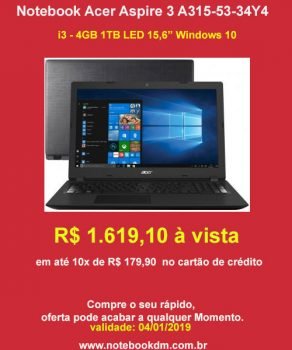 Notebook Acer A315-53-34Y4 na Liquidação Fantástica um Modelo básico excelente para estudo, trabalho e até rodar jogos mais Leves...