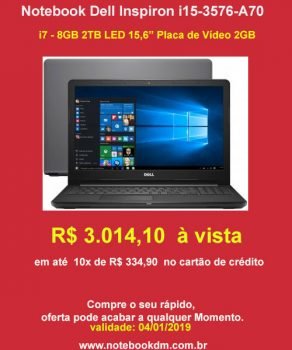 Notebook Dell Inspiron i15-3576-A70 na liquidação Fantástica Este Modelo da Dell é perfeito para usar na faculdade, no trabalho e em pequenos escritórios