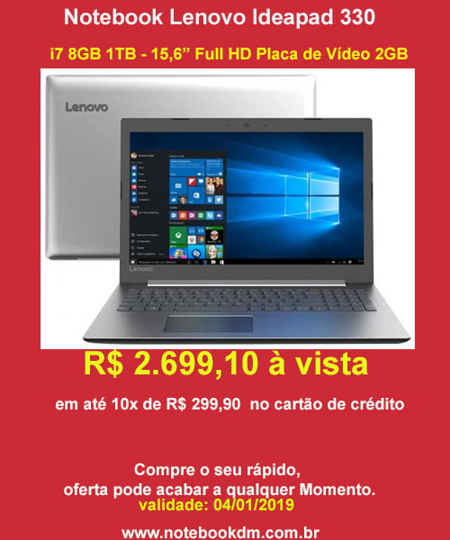 Notebook Ideapad 330 na Liquidação Fantástica Magazine NotebookDM está com excelente preço durante a campanha Liquidação Fantástica do Magazine NotebookDM