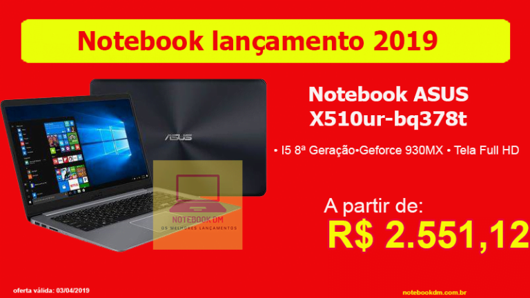 Notebook ASUS X510UR-BQ378T 2019 - i5 8250U 930MX 8 RAM Full HD