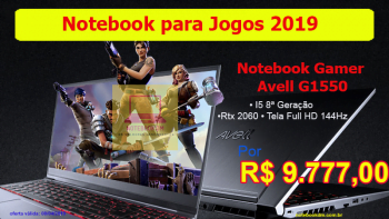 Notebook Gamer Avell G1550: GeForce Rtx 2060 tela de 144Hz SSD M.2