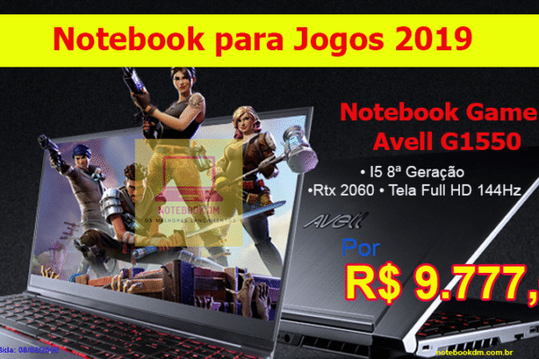 Notebook Gamer Avell G1550: GeForce Rtx 2060 tela de 144Hz SSD M.2