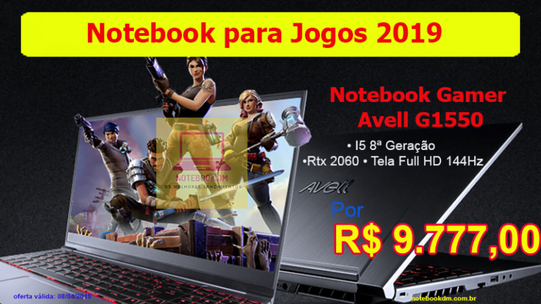 Notebook Gamer Avell G1550: GeForce Rtx 2060 tela de 144Hz SSD M.2