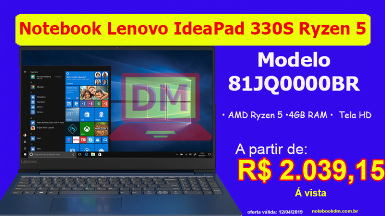 Notebook Lenovo IdeaPad 330S Ryzen 5 81JQ0000BR