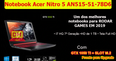 O Notebook Gamer Acer Aspire Nitro 5 AN515-51-78D6 é mais uma ótima opção de notebook para rodar jogos