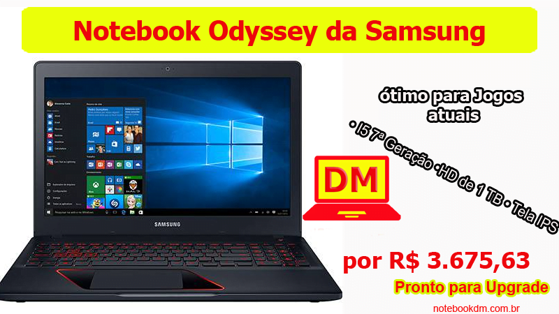 Notebook Odyssey da Samsung por R$ 3.675,63