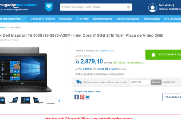 Chegou a Hora de comprar seu Notebook Dell Inspiron 15 3000 i15-3583-A30P