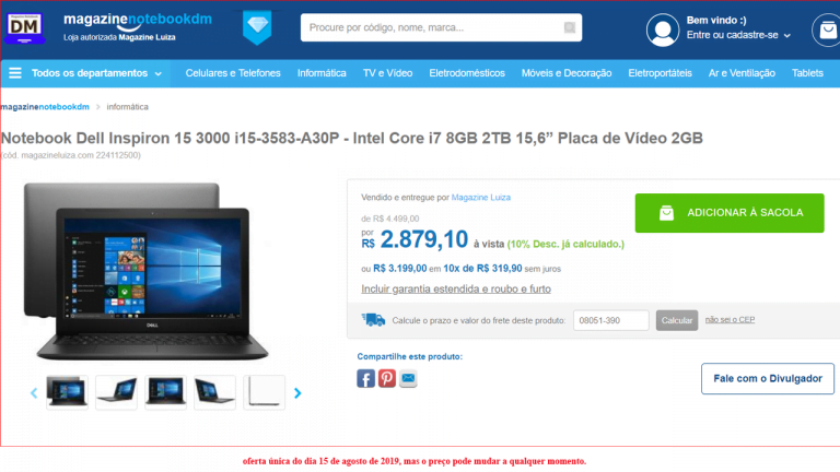 Chegou a Hora de comprar seu Notebook Dell Inspiron 15 3000 i15-3583-A30P