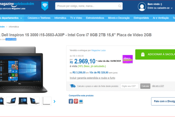 Dell Inspiron i15-3583-A30P R$ 2.969,10