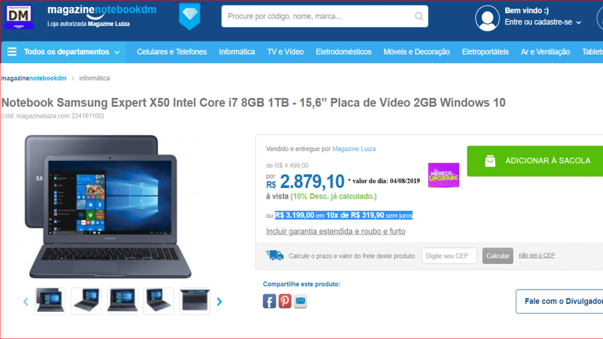 Samsung Expert X50 NP350XBE-XH3BR por R$ 2.879,10