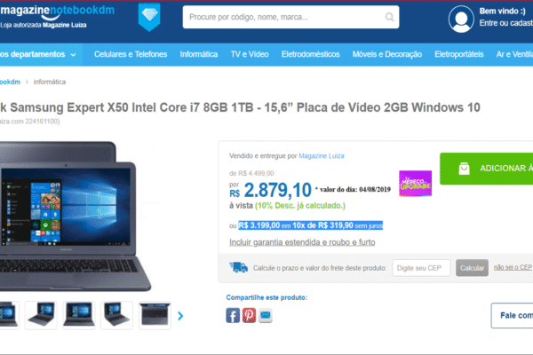 Samsung Expert X50 NP350XBE-XH3BR por R$ 2.879,10