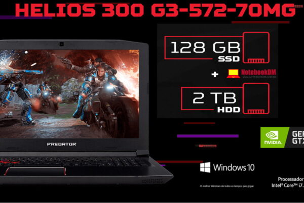 imagem ilustrativa do notebook Acer Predator Helios 300 G3-572-70MG com SSD e placa de vídeo dedicada avançada de 6 Gigas de Memória VRAM