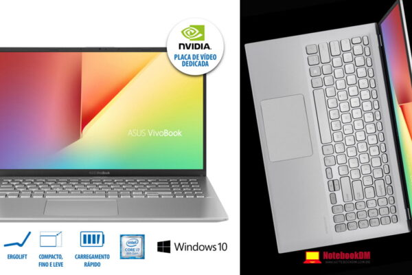 Imagem ilustrativa Asus VivoBook X512FJ-EJ228T. O Modelo é um intermediário que serve para trabalhar com projetos gráficos de nível médio no Autocad, REVIT e alguns outros.