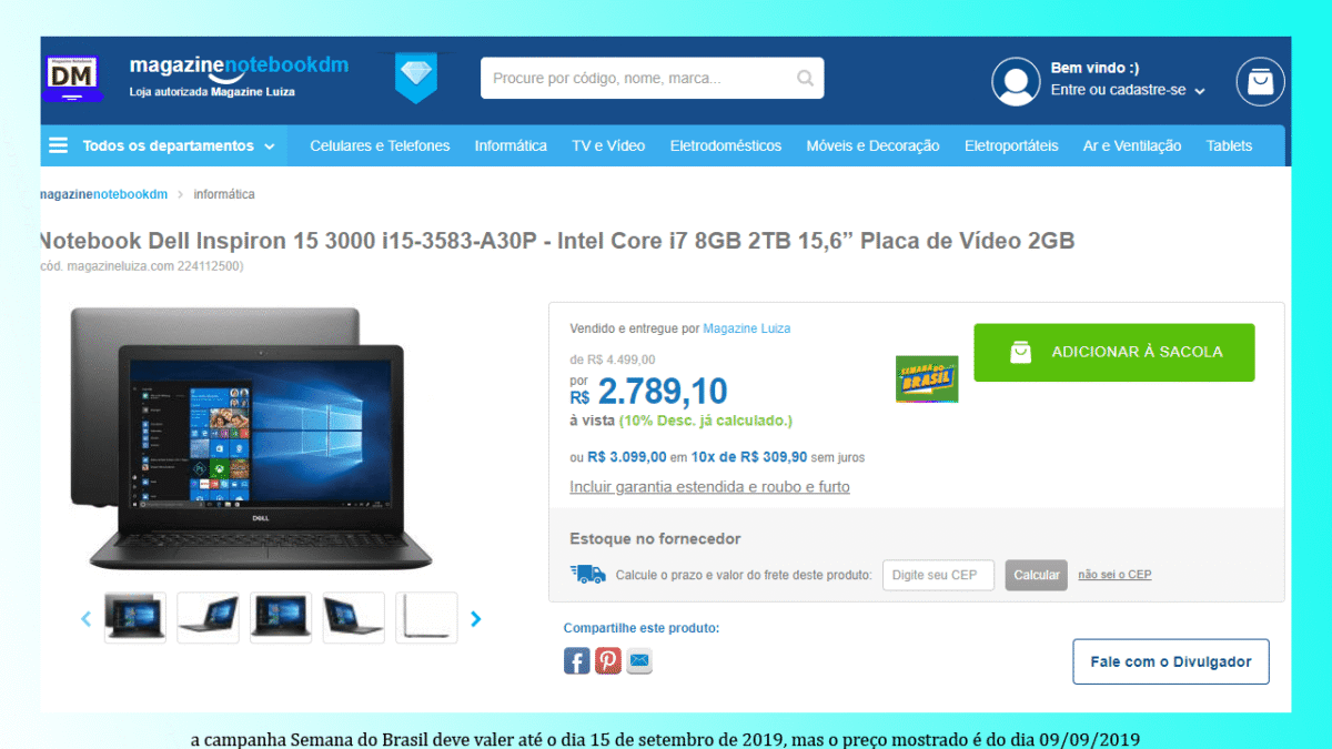 Preço do Dell i15-3583-A30P na Semana do Brasil