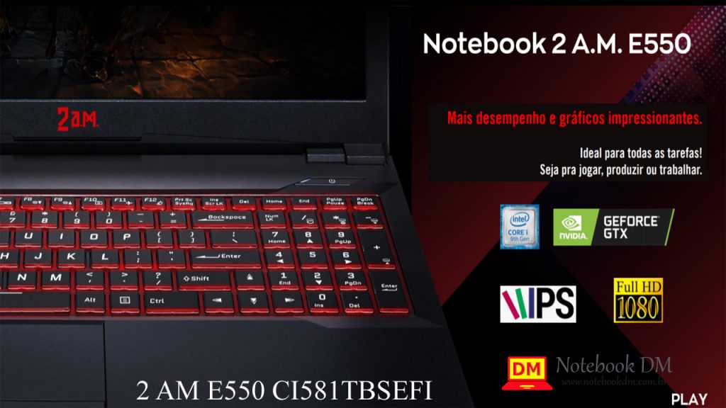 2 AM E550 CI581TBSEFI 1 Notebook Gamer 2 AM E550 CI581TBSEFI com Processador I5 da Nona Geração