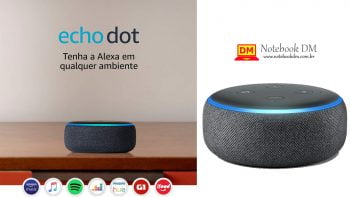 imagem ilustrativa do Echo Dot e alguns dos seus principais detalhes e recursos que pode ser utilizados