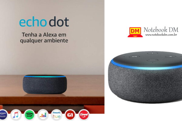 imagem ilustrativa do Echo Dot e alguns dos seus principais detalhes e recursos que pode ser utilizados