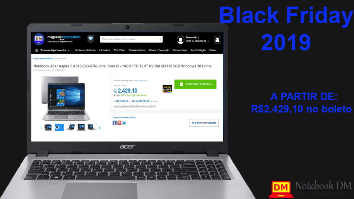 Notebook Acer A515-52G-57NL na Black Friday por apenas R$ 2.429,10 á vista !