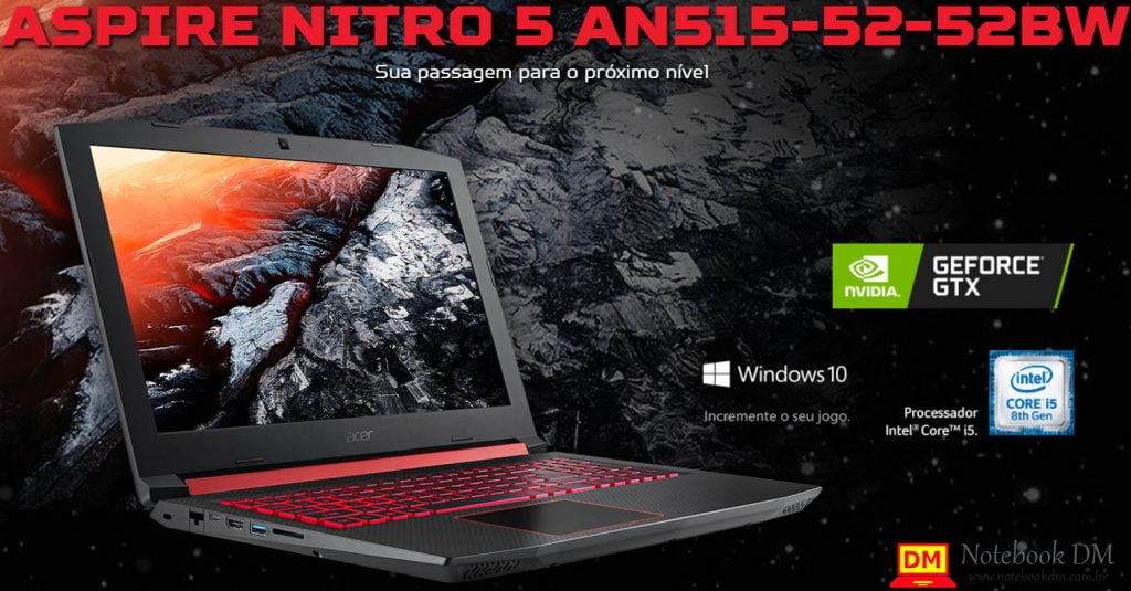 Acer Nitro 5 AN515-52-52BW COM GTX 1050 + Core I5 8ª Geração por R$ 3.509,09 com AME 2 Acer Nitro 5 AN515-52-52BW
