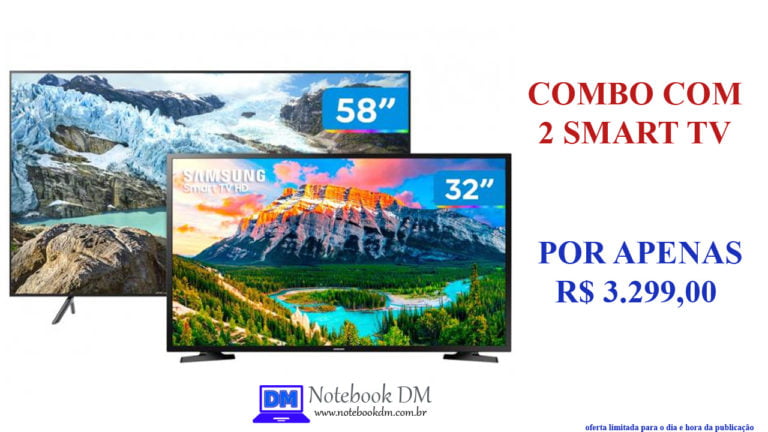 Aproveite para comprar a Smart TV Samsung UN58RU7100 4K LED 58” + Smart TV Samsung J4290 HD LED 32” por apenas R$ 3.299,00 em 10x !