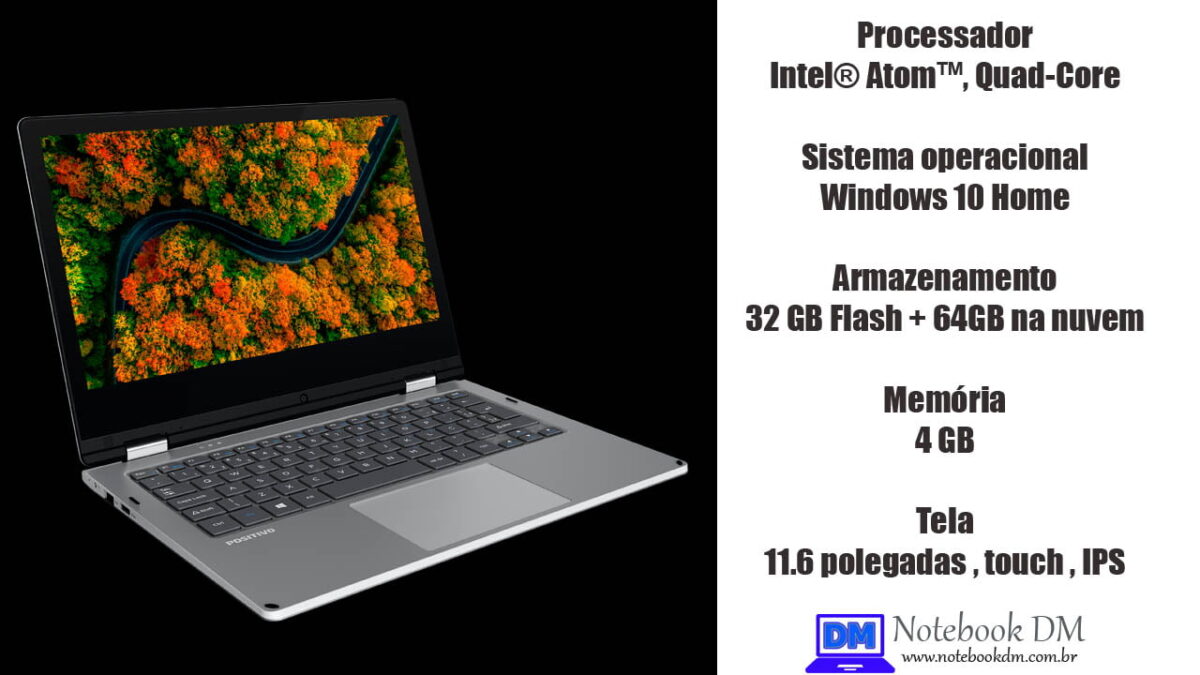 Notebook 2 em 1 Positivo Duo Q432A é um modelo básico de baixo custo