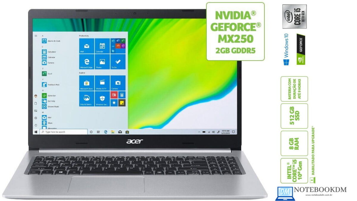 Notebook Acer A515-54G-59C0 chega com SSD de 512 Gigas, além de possui NVIDIA MX250 e I5 10210U !