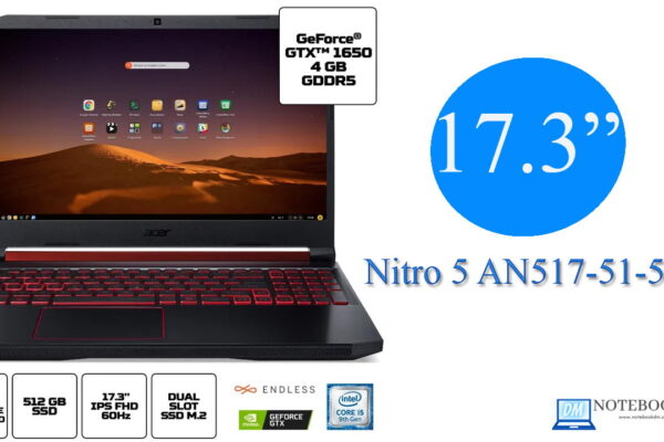 O Notebook Acer Nitro 5 AN517-51-50JS trás uma placa de vídeo NVIDIA® GeForce GTX™ 1650, além de ter um SSD M.2 de 512 Gigas de espaço de armazenamento.