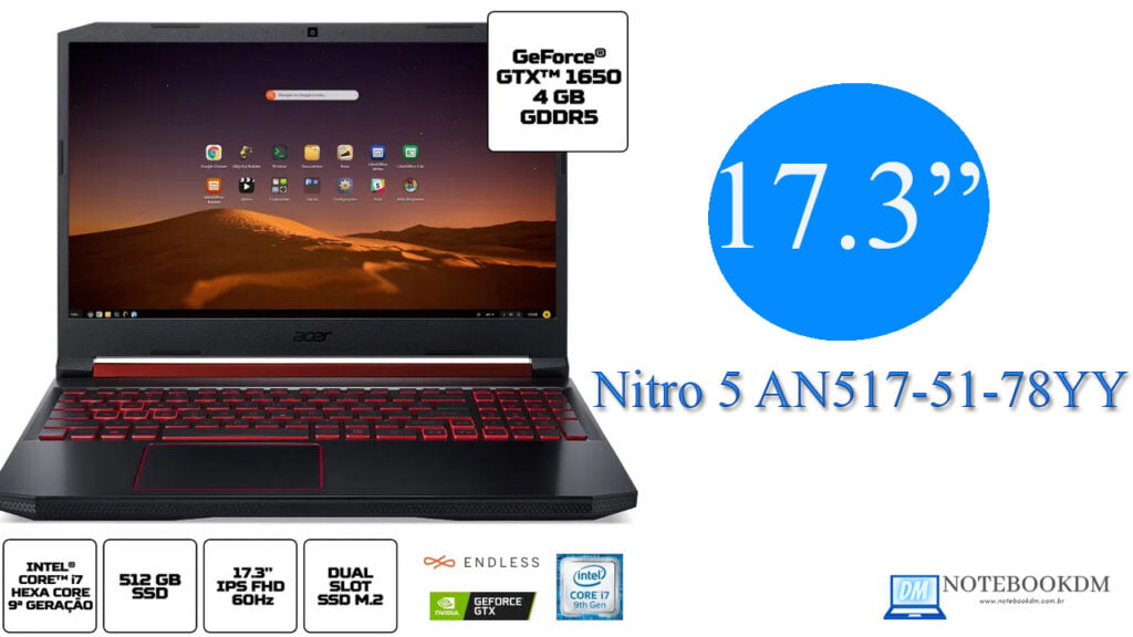 Nitro 5 AN517-51-78YY é um bom Notebook da Acer, que trás boa configuração e tela de 17.3 Polegadas !