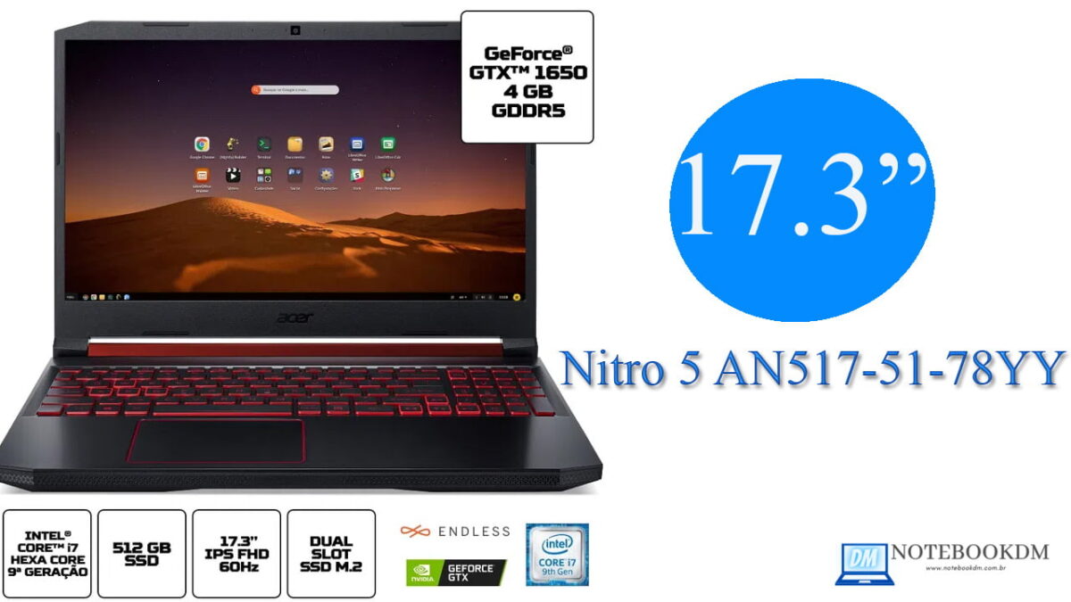 Nitro 5 AN517-51-78YY é um bom Notebook da Acer, que trás boa configuração e tela de 17.3 Polegadas !