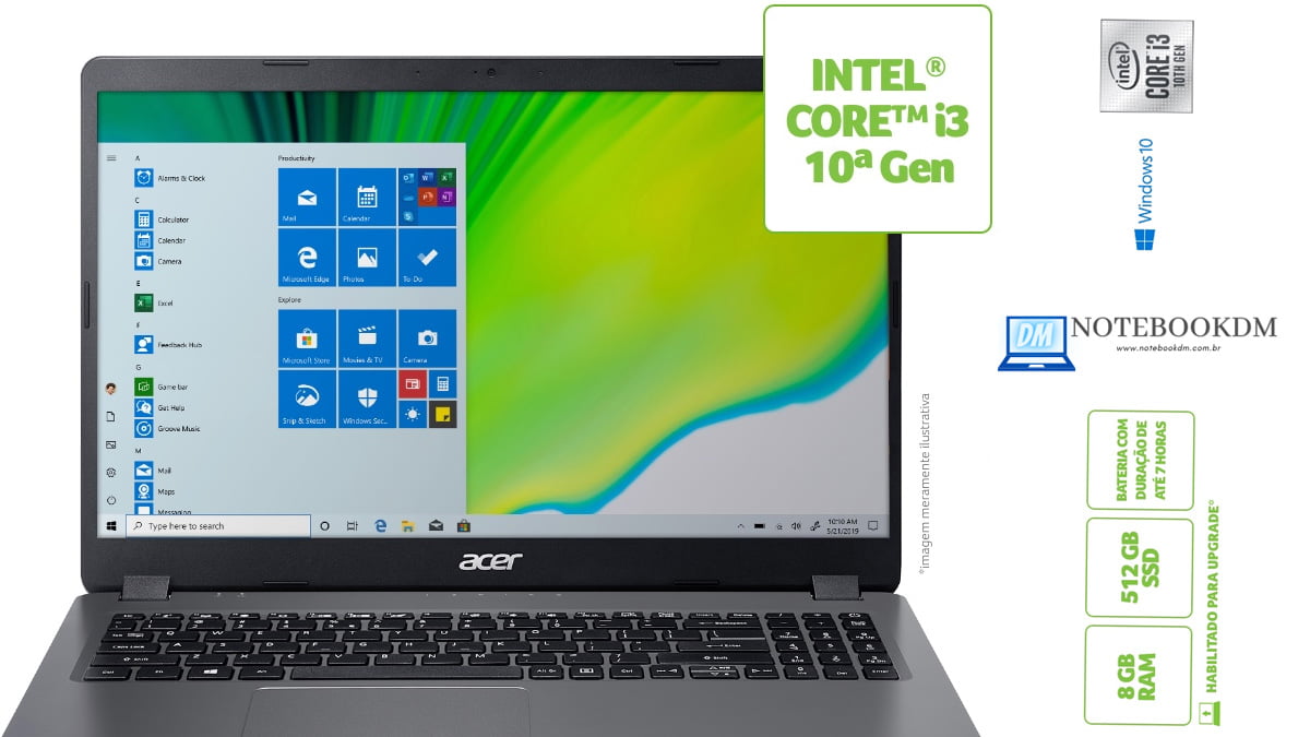 Notebook Acer A315-56-35ET 512GB SSD - Notebook básico para estudo e trabalho Simples