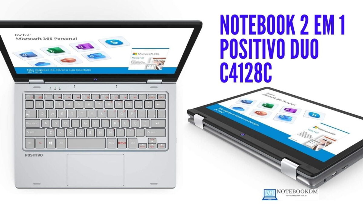 Notebook 2 em 1 Positivo Duo C4128C com tela IPS Full HD touch