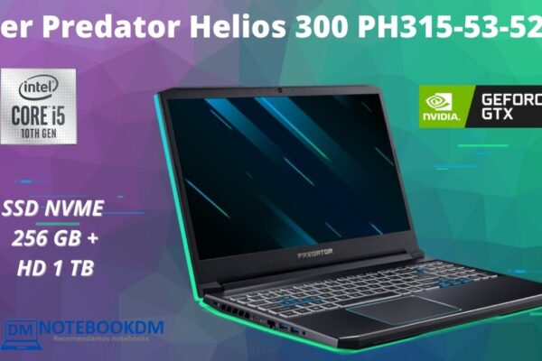 Acer Predator Helios 300 PH315-53-52J6 COM Core i5 8GB RAM SSD NVME de 256GB e GTX 1660 TI