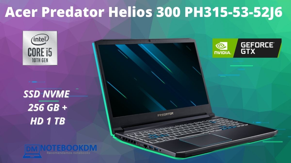 Acer Predator Helios 300 PH315-53-52J6 COM Core i5 8GB RAM SSD NVME de 256GB e GTX 1660 TI