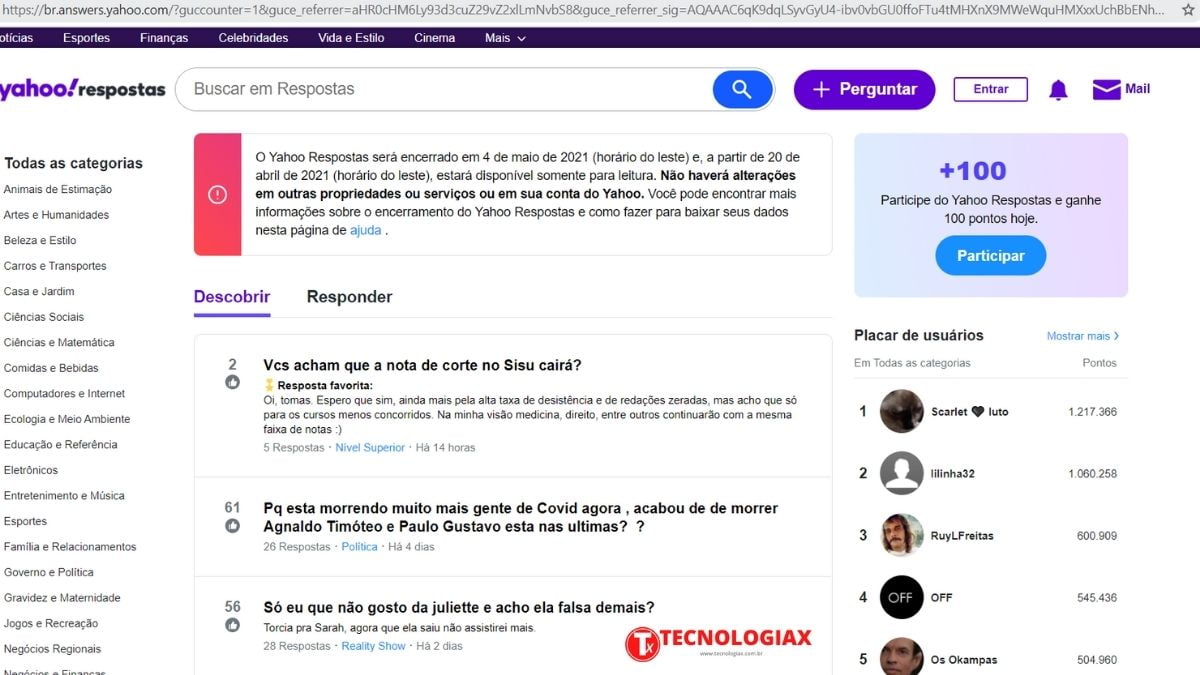 Yahoo Respostas acabou ? O Yahoo Respostas será encerrado em 4 de maio de 2021
