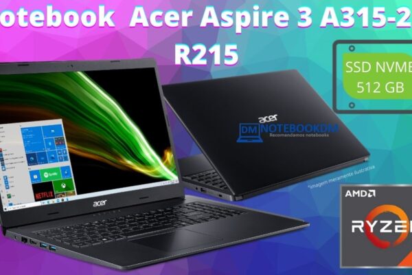 Notebook Acer Aspire 3 A315-23-R215 com RYZEN 7 3700U + 512 GB DE SSD NVME 12 GIGAS DE RAM E placa de vídeo Radeon™ RX Vega 10 A315-23-R215