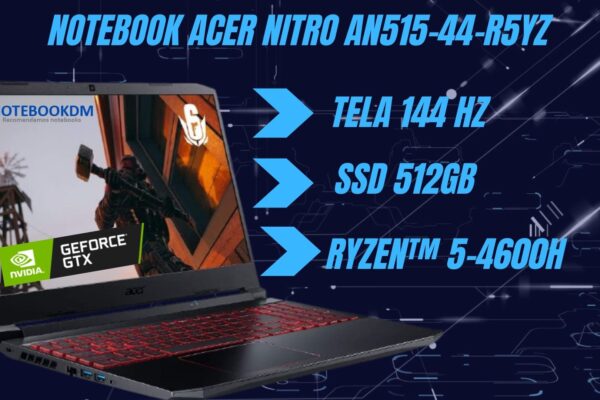 Notebook Acer Nitro AN515-44-R5YZ é bom GTX 1650 + Ryzen 5-4600H 16GB de RAM 512GB SSD NVME Tela Full HD IPS TECLADO RETROILUMINADO VERMELHO