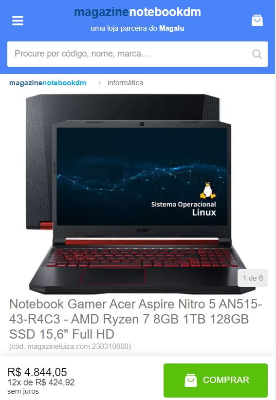 Notebook mais barato durante promoção na Black do Parceiro do Magazine NotebookDM.​