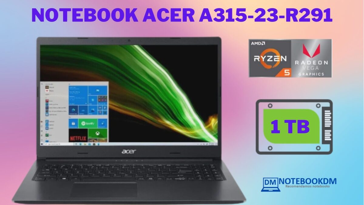 Notebook Acer A315-23-R291 é bom Ryzen 5-3500U Vega 8 Windows 10 8 GB RAM DDR4 (4 GB soldada + 4 GB Módulo) AMD FreeSync™ e DirectX® 12