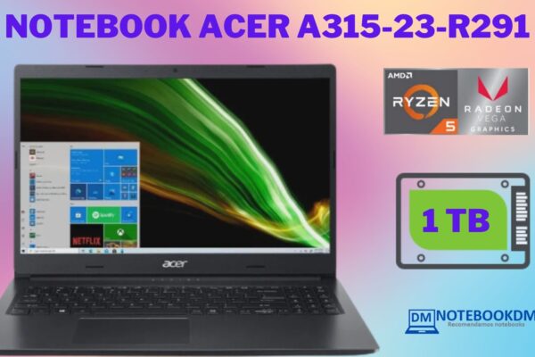 Notebook Acer A315-23-R291 é bom Ryzen 5-3500U Vega 8 Windows 10 8 GB RAM DDR4 (4 GB soldada + 4 GB Módulo) AMD FreeSync™ e DirectX® 12