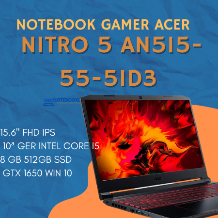 Notebook Acer Nitro 5 AN515-55-51D3 é bom ? Modelo Gamer com GTX 1650 + Processador Intel Core I5 da Décima geração.