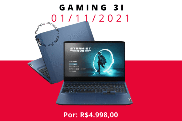 Notebook IdeaPad Gaming 3i em oferta por R$ 4.998,00 á vista ou Em até 10x R$ 499,80 durante o dia 01 de Novembro de 2021.