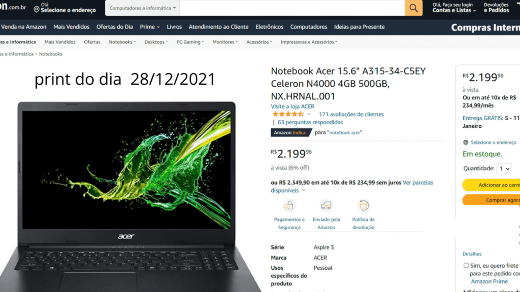 Notebook Acer A315-34-C5EY