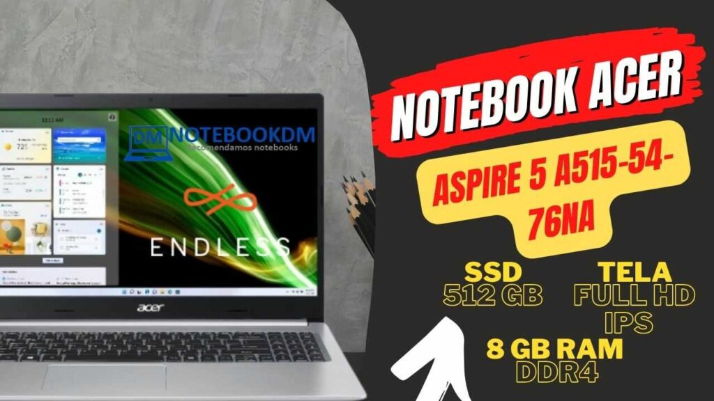 Notebook Acer Aspire 5 A515-54-76na 2 Notebook Acer Aspire 5 A515-54-76na com Tela Full HD IPS, Processador Intel Core I7 e SSD M.2 NVME de 512 Gigas.